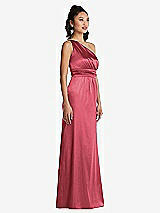 Side View Thumbnail - Nectar One-Shoulder Draped Satin Maxi Dress