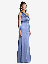 Side View Thumbnail - Periwinkle - PANTONE Serenity One-Shoulder Draped Satin Maxi Dress