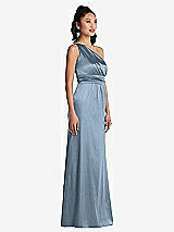 Side View Thumbnail - Slate One-Shoulder Draped Satin Maxi Dress