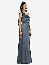 Side View Thumbnail - Silverstone One-Shoulder Draped Satin Maxi Dress