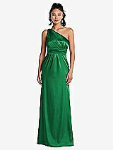 Front View Thumbnail - Shamrock One-Shoulder Draped Satin Maxi Dress