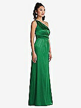 Side View Thumbnail - Shamrock One-Shoulder Draped Satin Maxi Dress