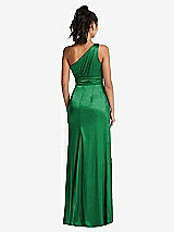 Rear View Thumbnail - Shamrock One-Shoulder Draped Satin Maxi Dress