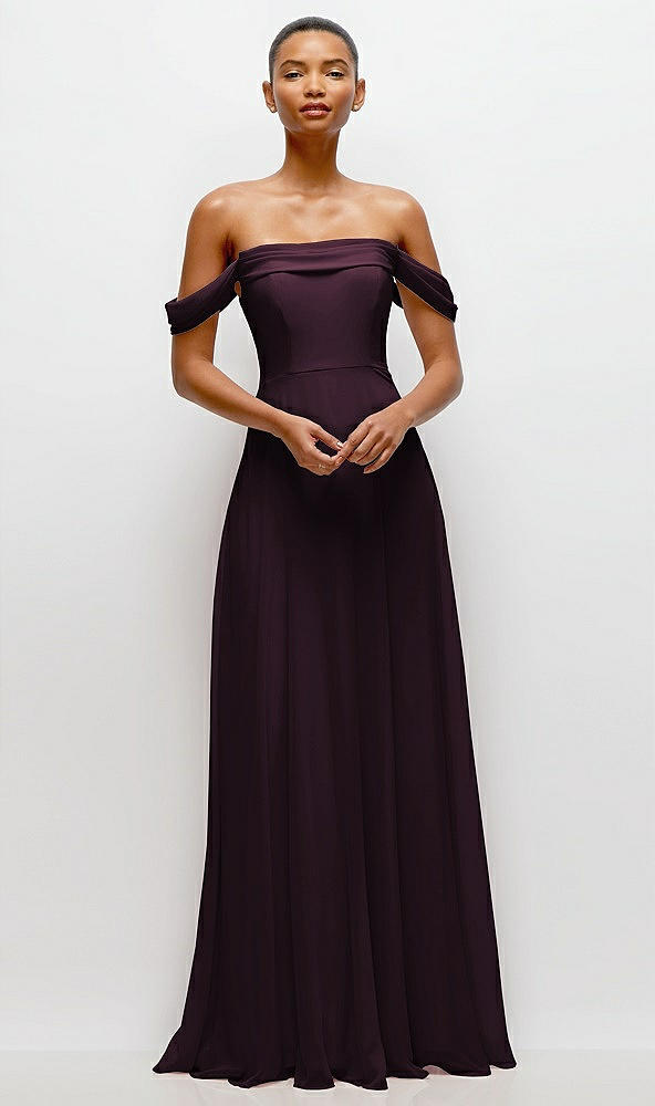 Front View - Deep Plum Off-the-Shoulder Draped Neckline Maxi Dress