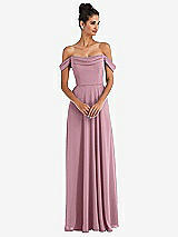 Alt View 1 Thumbnail - Dusty Pink Off-the-Shoulder Draped Neckline Maxi Dress