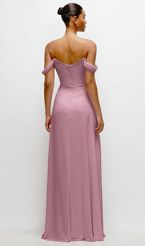 Back View - Dusty Pink Off-the-Shoulder Draped Neckline Maxi Dress