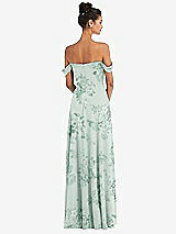 Alt View 2 Thumbnail - Mint Green Floral Off-the-Shoulder Draped Neckline Maxi Dress