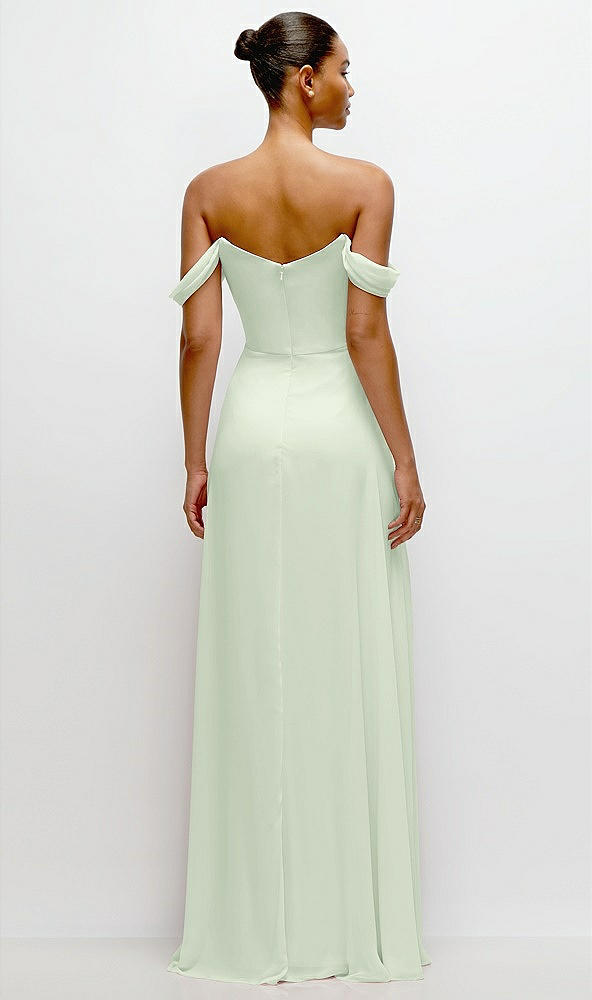 Back View - Mint Green Off-the-Shoulder Draped Neckline Maxi Dress