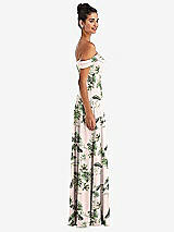 Alt View 3 Thumbnail - Palm Beach Print Off-the-Shoulder Draped Neckline Maxi Dress