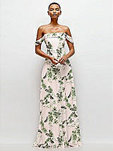 Front View Thumbnail - Palm Beach Print Off-the-Shoulder Draped Neckline Maxi Dress