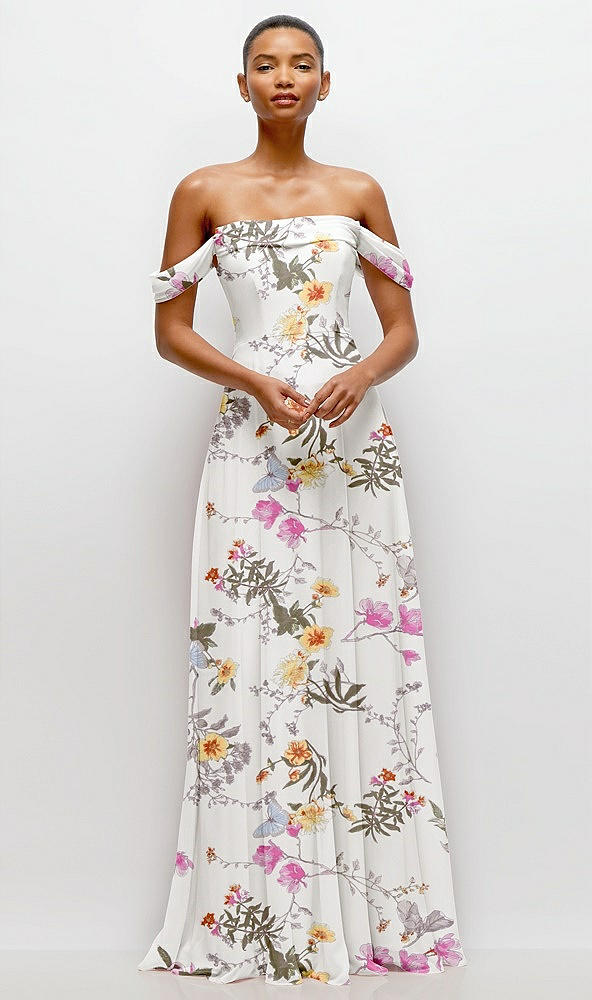 Front View - Butterfly Botanica Ivory Off-the-Shoulder Draped Neckline Maxi Dress