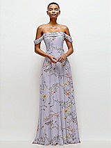 Front View Thumbnail - Butterfly Botanica Silver Dove Off-the-Shoulder Draped Neckline Maxi Dress