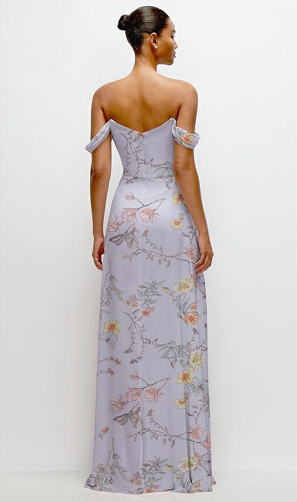 Back View - Butterfly Botanica Silver Dove Off-the-Shoulder Draped Neckline Maxi Dress