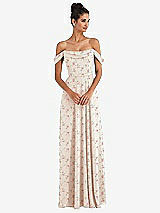 Alt View 1 Thumbnail - Coquette Floral Print Off-the-Shoulder Draped Neckline Maxi Dress