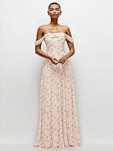 Front View Thumbnail - Coquette Floral Print Off-the-Shoulder Draped Neckline Maxi Dress