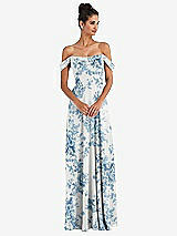Alt View 1 Thumbnail - Cottage Rose Dusk Blue Off-the-Shoulder Draped Neckline Maxi Dress