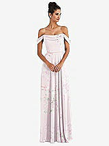 Alt View 1 Thumbnail - Watercolor Print Off-the-Shoulder Draped Neckline Maxi Dress