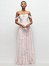 Front View Thumbnail - Watercolor Print Off-the-Shoulder Draped Neckline Maxi Dress