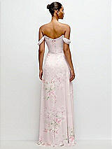 Rear View Thumbnail - Watercolor Print Off-the-Shoulder Draped Neckline Maxi Dress