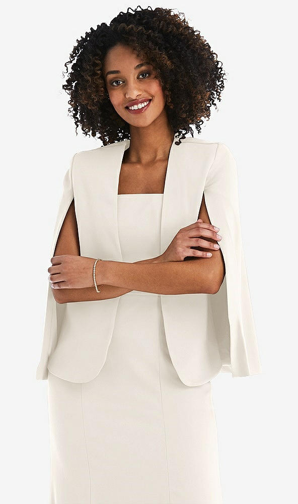 Front View - Ivory Open-Front Split Sleeve Cape Jacket