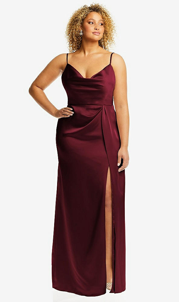 Front View - Cabernet Cowl-Neck Draped Wrap Maxi Dress with Front Slit