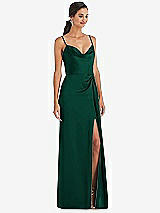 Alt View 1 Thumbnail - Hunter Green Cowl-Neck Draped Wrap Maxi Dress with Front Slit