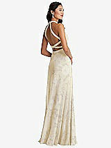 Front View Thumbnail - Butter Yellow Floral Stand Collar Halter Maxi Dress with Criss Cross Open-Back