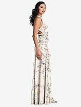 Side View Thumbnail - Blush Garden Stand Collar Halter Maxi Dress with Criss Cross Open-Back