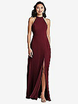 Rear View Thumbnail - Cabernet Stand Collar Halter Maxi Dress with Criss Cross Open-Back