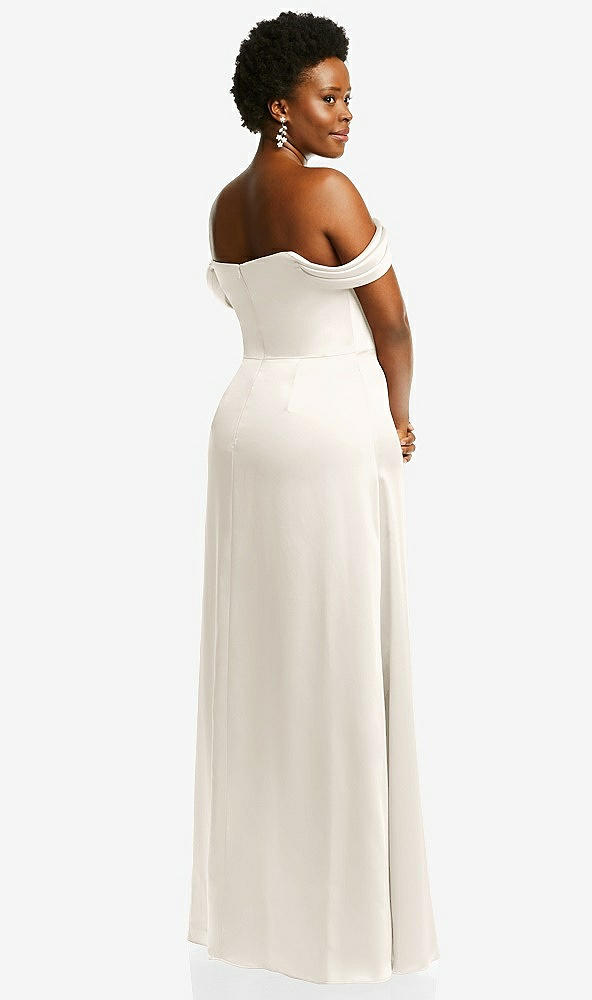 Back View - Ivory Draped Pleat Off-the-Shoulder Maxi Dress