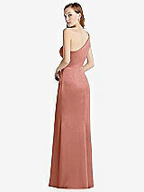 Rear View Thumbnail - Desert Rose Shirred One-Shoulder Satin Trumpet Dress - Maddie