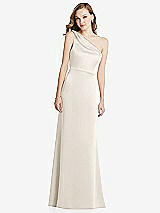 Front View Thumbnail - Ivory Shirred One-Shoulder Satin Trumpet Dress - Maddie