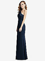 Side View Thumbnail - Midnight Navy Shirred One-Shoulder Satin Trumpet Dress - Maddie