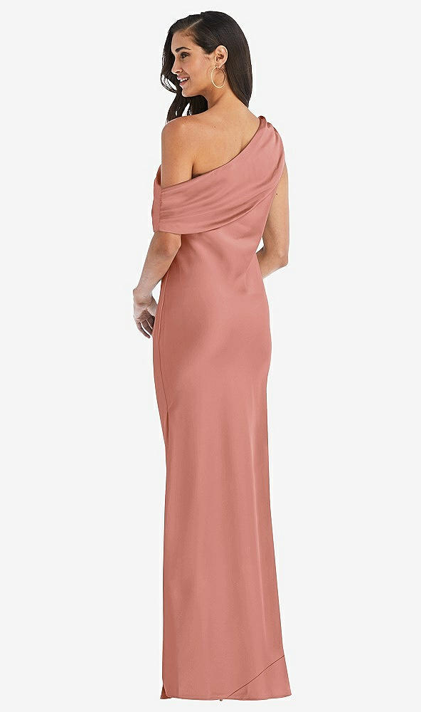 Back View - Desert Rose Draped One-Shoulder Convertible Maxi Slip Dress