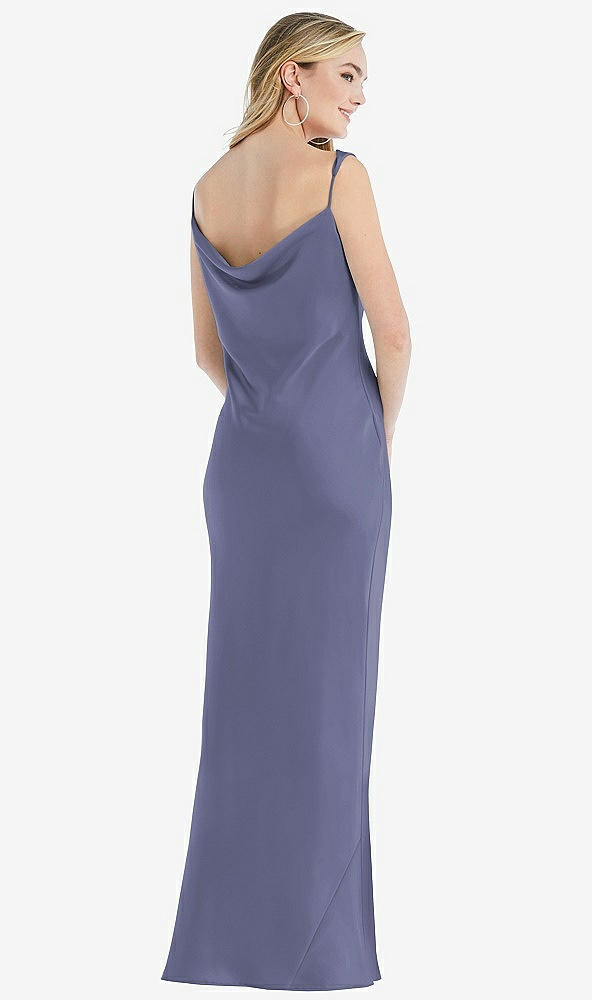 Back View - French Blue Asymmetrical One-Shoulder Cowl Maxi Slip Dress
