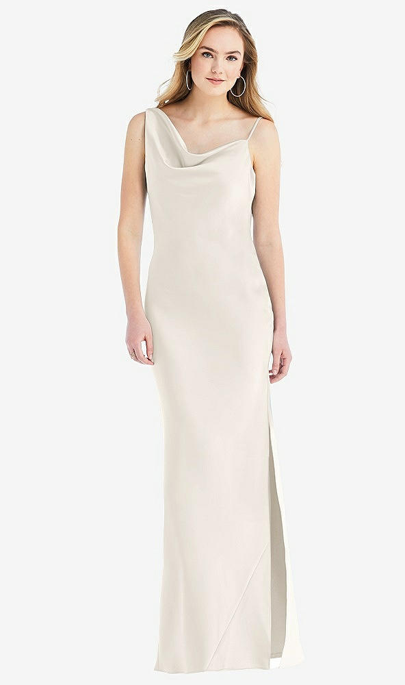 Front View - Ivory Asymmetrical One-Shoulder Cowl Maxi Slip Dress
