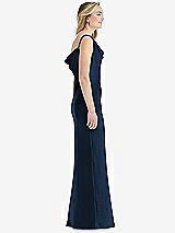 Side View Thumbnail - Midnight Navy Asymmetrical One-Shoulder Cowl Maxi Slip Dress