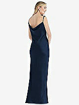 Rear View Thumbnail - Midnight Navy Asymmetrical One-Shoulder Cowl Maxi Slip Dress