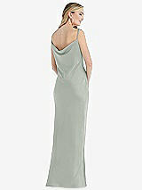 Rear View Thumbnail - Willow Green Asymmetrical One-Shoulder Cowl Maxi Slip Dress