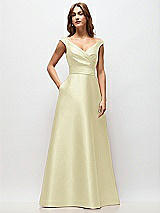 Front View Thumbnail - Butter Yellow Off-the-Shoulder Draped Wrap Satin Maxi Dress