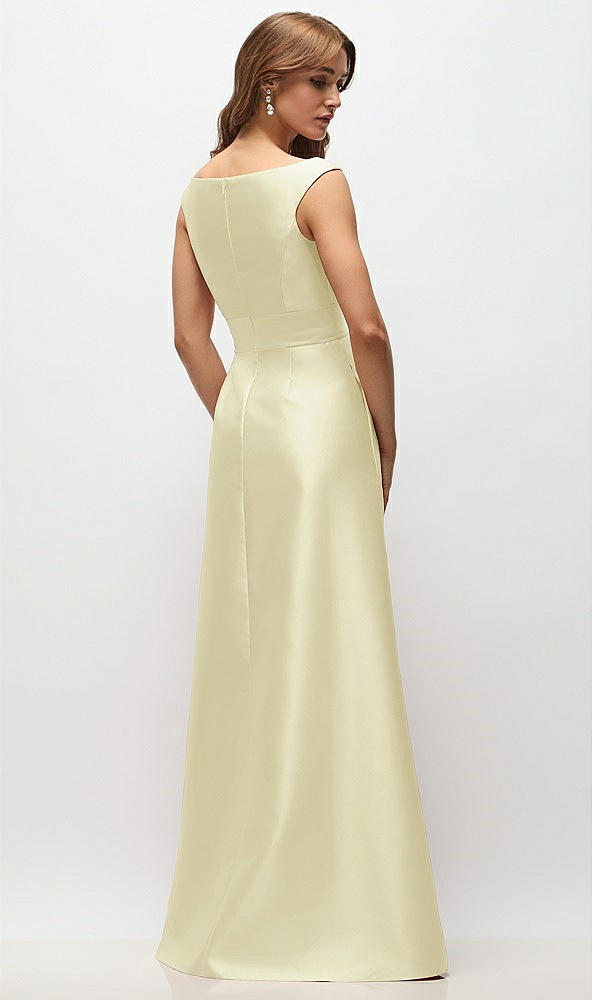 Back View - Butter Yellow Off-the-Shoulder Draped Wrap Satin Maxi Dress