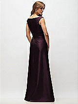 Rear View Thumbnail - Deep Plum Off-the-Shoulder Draped Wrap Satin Maxi Dress