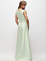 Rear View Thumbnail - Mint Green Off-the-Shoulder Draped Wrap Satin Maxi Dress