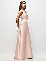 Side View Thumbnail - Blush Off-the-Shoulder Draped Wrap Satin Maxi Dress