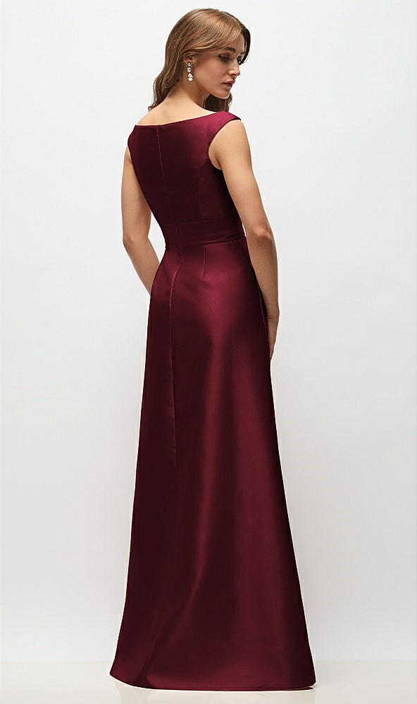 Back View - Cabernet Off-the-Shoulder Draped Wrap Satin Maxi Dress