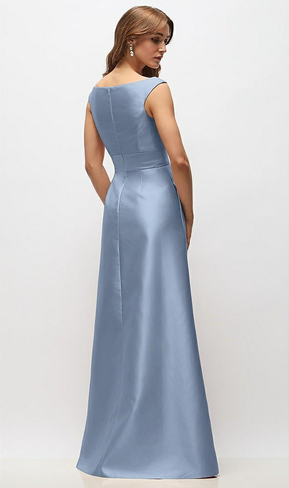 Back View - Cloudy Off-the-Shoulder Draped Wrap Satin Maxi Dress