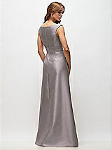 Rear View Thumbnail - Cashmere Gray Off-the-Shoulder Draped Wrap Satin Maxi Dress