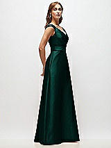 Side View Thumbnail - Evergreen Off-the-Shoulder Draped Wrap Satin Maxi Dress