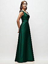 Side View Thumbnail - Hunter Green Off-the-Shoulder Draped Wrap Satin Maxi Dress