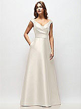 Front View Thumbnail - Ivory Off-the-Shoulder Draped Wrap Satin Maxi Dress